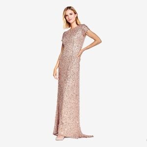 Adrianna Papell Rose Gold Sequin Maxi Dress